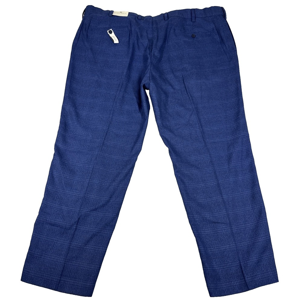 Oak Hill Perfect Fit Windowpane Flat Front Dress Pants Blue Men's 50x30 NWT